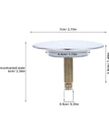 Copper Bathtub Drain Stopper with Rotary One Press Sealing shown with dimensions, featuring a high-grade copper finish for durability.