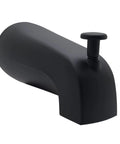 5 1/4 Inch Reach Wall Mount Tub Spout With Front Diverter In Matte Black For Easy Water Redirect To Shower, Half Inch IPS Thread On Connection