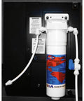 Pro Grade Household Water Filter Kit With No Sweat Quick Connect Tubing and Corrosion Resistant Fittings installed behind a sink.