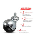 One Piece 0.5 Inch Nylon Caster Wheel For Furniture With Spherical Design, 8mm Or 10mm Stem, Quiet TPR Roller For Coffee Table