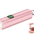 EDC Rechargeable Keychain Flashlight 360 Lumen Mini Pocket Light in metallic pink showing compact size and USB charge feature.