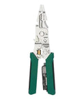 Heavy Duty Wire Stripping Pliers Multifunctional Electrical Hand Tools With Built In Voltage Detector Tester And Nonslip Grip Handle For Car And Home Wiring Projects Easy To Use, showing metallic jaws and green non-slip grips.