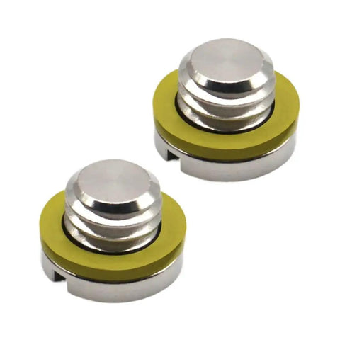 Dude this slick Lower Unit Gearcase Oil Drain Plugs Screw Kit totally fixes your MerCruiser engine trouble and swaps out that old Sierra 18-2244 plug for serious boat power and smooth long run times without any leaking headaches. two chrome gearcase drain plugs with yellow washers