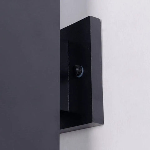 Close-up of back of Two Pack Matte Black Outdoor Wall Sconces With Aluminum Rectangular Tube And Tempered Glass Cover IP65 Weatherproof