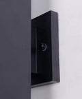 Close-up of Dual Head Outdoor Porch Light Wall Sconce 4 Pack Matte Black With Aluminum Rectangular Tubes Tempered Glass Cover.