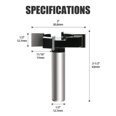 Specifications of Spoilboard Surfacing Router Bit 1/2 Inch Shank 2 Inch Diameter 4-Wing YG6X Carbide Rabbet Slot Cutter