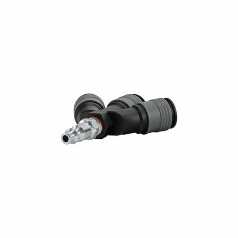 3 Way Air Manifold With Lightweight Composite Construction, One Quarter Inch Inlet And 6 Ball Universal Quick Connect Couplers