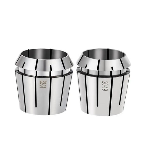 Six Precision ER40 Collet Chuck Set Range 27 To 32mm With High Toughness 65Mn Steel 0.008mm Tolerance For Serious Machining And Pro Shop Grind Work Right Now, showing two collet chucks with engraved sizes.