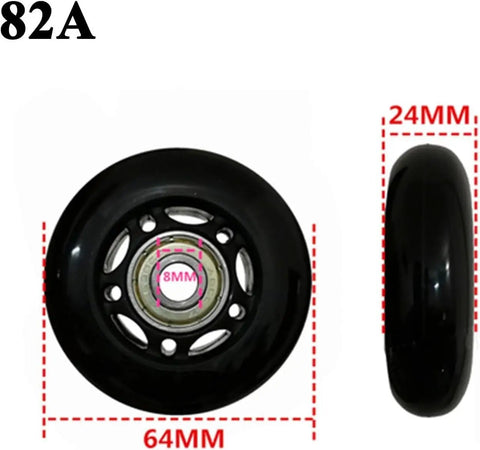 Eight Pack Inline Skate Wheel Set With Bearings Go-To 60mm To 80mm Size Range For Roller Blades 64mm 82A Hardness