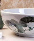 USZWBY Vessel Sinks Art Countertop Basin Round Retro Washbasin Bathroom Ceramic Washbasin with floral design.