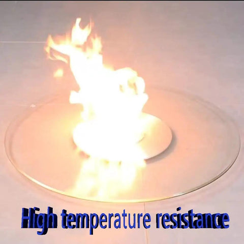 Beefy 28 Inch Lazy Susan Rotating Turntable with Tempered Glass Top demonstrating high temperature resistance with flames