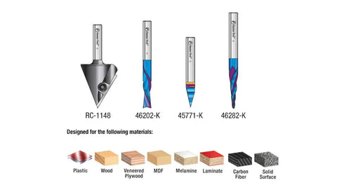 X Carve 4 Piece CNC Router Bit Starter Pack One Quarter Inch Shank With Spektra Coating for wood, plastic, and composites