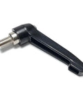 Solid Gauge Steel Seatpost Clamping Lever Handle With Quick Release Knurled Twist Lock Grip And Adjustable Threaded Stud Bolt For Indoor Cycling Exercise Rig Hardware Upgrade, side view of black lever with threaded bolt.
