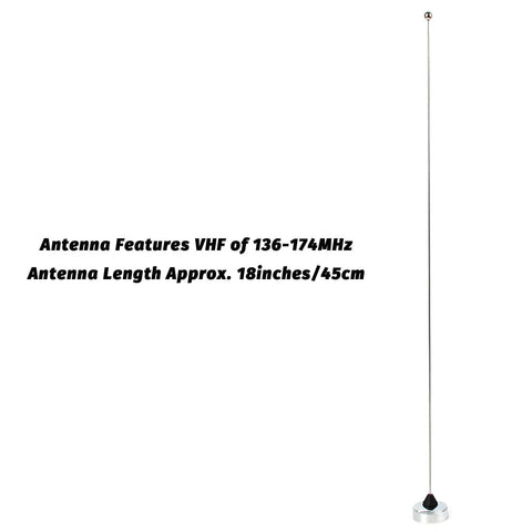 Beefy 2M VHF Mobile Antenna For Amateur Radio, 150W, 136 To 174 MHz, 18 Inch, tuning-free stainless steel mast on white background