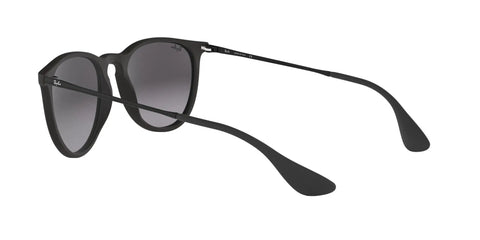 Back view of Erika Round Sunglasses With Low Bridge Fit Rubber Black And Light Grey Gradient Lenses 57mm Women Fashion Shades.