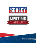 Sealey logo with lifetime guarantee sign on white background showcasing brand assurance.