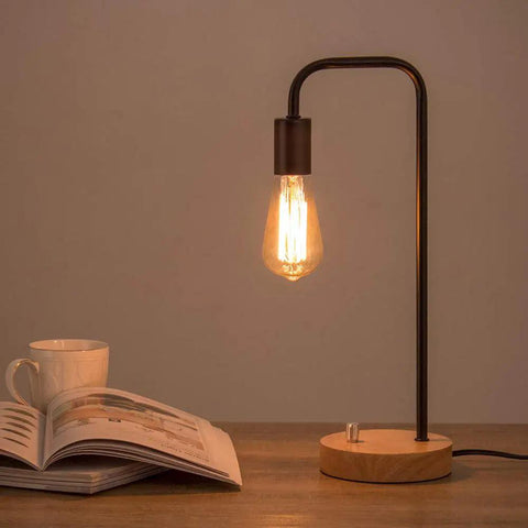Industrial Desk Lamp With Vintage Edison Style Dope Look For Dorm, Office, Bedroom Or Living Room Space Saving Black Table Light, 16.9in Tall