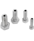 Stainless Steel Drill Guide Kit For Broken Studs 25mm Guide With M6 M8 M10 M12 high tensile steel components arranged upright.