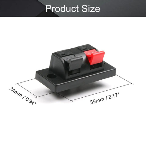 5 Piece Spring Speaker Terminal Clips Set, 2 Way Spring Connection Clip Jacks, Push Release Connector dimensions