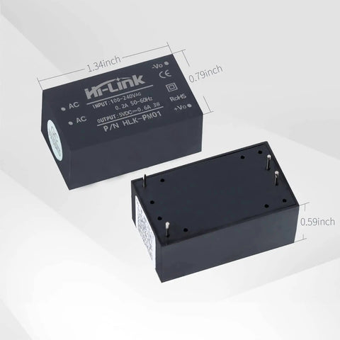 Plug And Play Mini Step-Down Power Supply HLK PM01 Isolated AC-DC Converter 220V To 5V module dimensions shown
