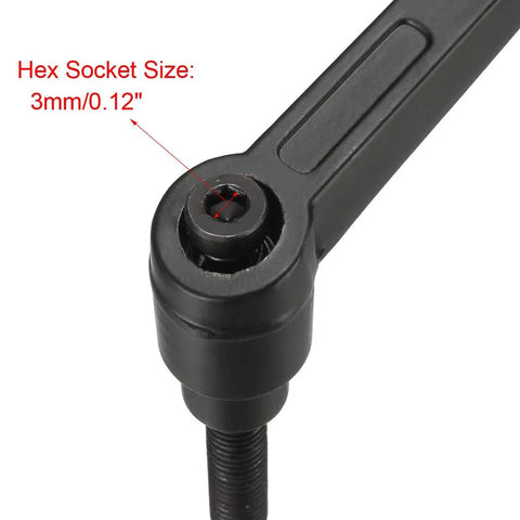 No Fuss M6 X 25mm Matte Black Quick Release Clamp Knobs With Snappy Ratcheting Lock Lever showing 3mm hex socket for easy adjustments.