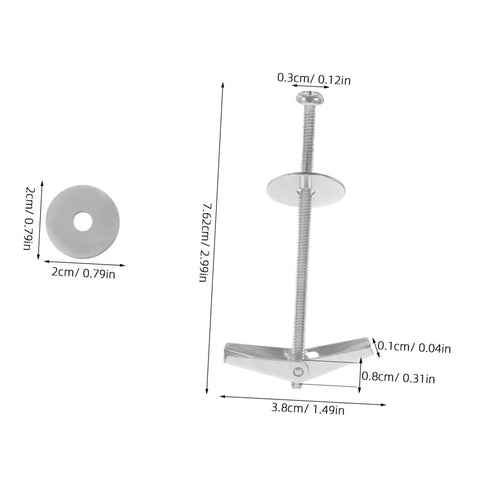 Heavy Duty Toggle Bolt Anchors Kit With Wing Nuts For Hollow Walls And Ceilings shown with dimensions and components