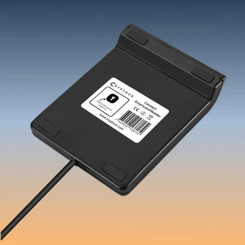 CAC Card Reader Plug And Play For USB C And USB A With Smart Card Security DOD Military Grade CCID ISO7816 Compatible Works On Windows Mac Linux RoHS And CE Certified, black rectangular design with cable