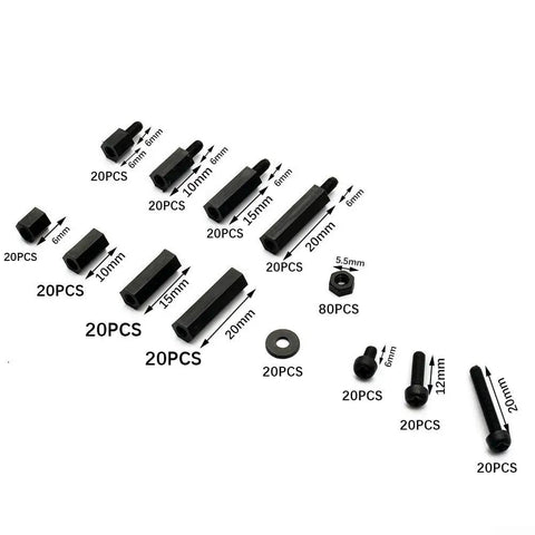320 Pcs Nylon M3 Hex Spacer Standoff Bulk Pack With Screws Nuts Washers For PCB And Motherboard Assembly Male And Female Threaded Pillars Durable Non Conductive Insulating Spacers Easy Install Black, black nylon standoffs set