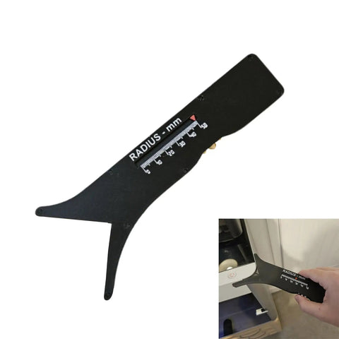 Slick Sliding Radius Gauge With A Solid Ergonomic Grip And Dang Accurate Engraved Scale For Quick Drafting And Hardwood Joinery Projects Plus Rustproof Finish For Daily Shop Grind, black with engraved scale.