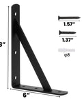 10 Pack Heavy Duty Shelf Brackets Black Steel 8 Inch Long By 6 Inch High L Shaped 90 Degree Wall Mount Corner Brackets For Floating Shelves With Screws Rock Solid Triangle Design Supports Up To 1200 Lbs Per Pair with screws