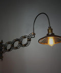 Industrial Look Scissor Arm Extendable Accordion Wall Sconces In Antique Black For Loft Style Iron Art Decor, lit bulb