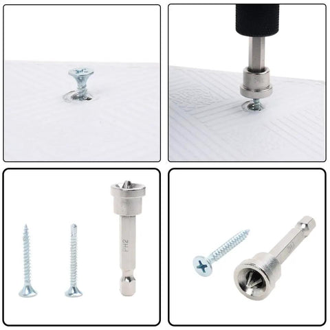 Kickass Six Piece PH2 Magnetic Drywall Screw Bit Set With Exact Depth Stop Collar For Sheetrock Gypsum Plasterboard Heavy Duty Professional Grade Install Tool Kit with screw bits and magnetic driver.