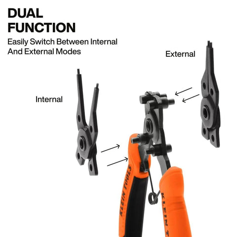 6-In-1 Convertible Snap Ring Pliers Set With Four Interchangeable Heads For Internal And External Rings In Straight, 45-Degree And 90-Degree Angles