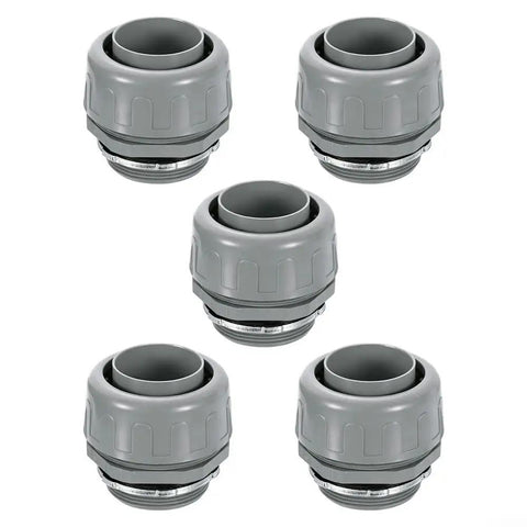 Five Pack Boss Grade 2 Inch NPT Nonmetallic PVC Flexible Conduit Connector Set with 180 Degree Bend arranged for quick wiring.