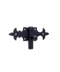 Rock Solid Black Powder Coated Wrought Iron French Quarter Slide Bolt Cabinet Latch Lock Five And One Half Inches in black finish.