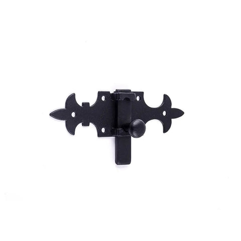 Rock Solid Black Powder Coated Wrought Iron French Quarter Slide Bolt Cabinet Latch Lock Five And One Half Inches in black finish.