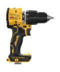Compact 20V Max Brushless Cordless Hammer Drill With A Rock Solid Ratcheting One Half Inch Chuck And One Thousand Six Hundred Fifty RPM For Tight Spots And Knuckle Bash Work Ready To Roll Tool Only Edition side view showing the drill's ergonomic grip and chuck.