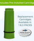 Boss Shower Filter System With Deluxe Adjustable Wand In Brushed Nickel Finish, 2.5 GPM Flow, replacement cartridge shown