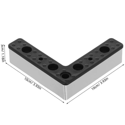 Aluminum L Shaped Furniture Legs 4 Pack With M5 Screws Black Replacement Sofa Feet shown with dimensions 10cm x 10cm x 3cm