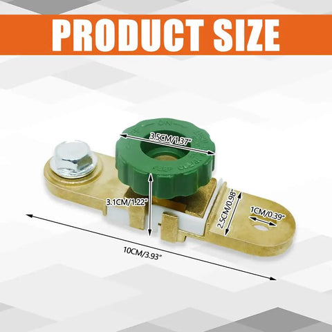 Heavy Duty Side Post Battery Disconnect Switch, 10cm size with green non-slip handle for cars and trucks.