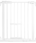 Front view of Walk Through Safety Gate For Doorways And Stairs With Auto Close And Hold Open, Pressure Mount No Screws Needed, Fits 29.1 To 33.8 Inch Openings, 30 Inch Tall White Gate For Easy Install And Wall Protection.