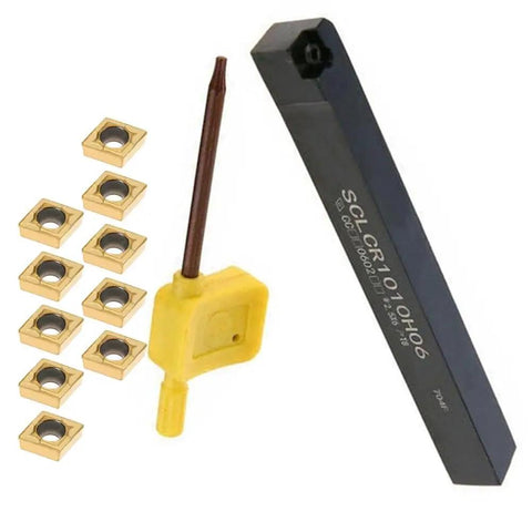 10 Pack CCMT060204 Carbide Inserts With SCLCR1010H06 Lathe Tool Holder For External Turning Alloy Steel Machining