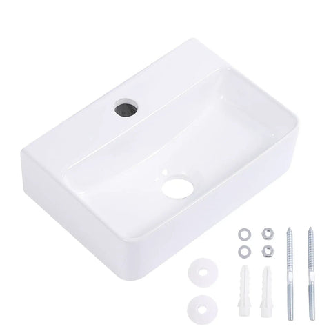 Super Compact Wall Mount Bathroom Vessel Sink In Crisp White Porcelain, Rectangular Floating Vanity Basin Made For Tight Squeezes Rv Cabins And Tiny Homes Zero Countertop Takeover