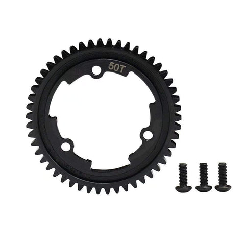 Hardened Steel 50T Main Spur Gear 1 Mod M1-1 PC For 1/5 X-Maxx 1/7 XO-1 1/10 E-Revo 2.0 MAXX 6448 RC Car Transmission Upgrade Durable High Torque Gear For Off Road Bashing with mounting screws.