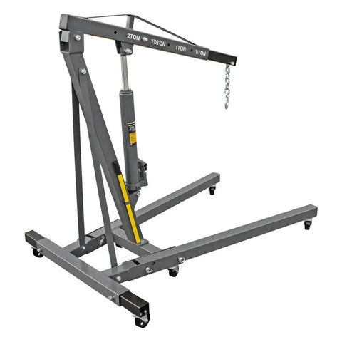Heavy Duty Folding Shop Crane With Hydraulic Engine Hoist Six Wheel Base And Safety Brakes Badass Steel Frame For Auto Mechanics, 2 ton capacity.
