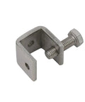 Close-up of Four Pack C Clamp Desk Lamp Mount Clips Table Mount Brackets for Attaching Lamps and U Shaped Clips, silver metal, space saving