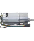 Side view of Beefy DC Gear Motor With Encoder For 6V 12V Or 24V Use High Torque Metal Reducer Reversible Drive 19 To 1 Reduction
