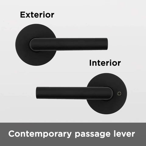 Milan Door Handle Lever In Iron Black Modern Contemporary Slim Round Interior Door Hardware For Hallway Or Closet Passage Reversible Adjustable Latch No Locking Easy Install