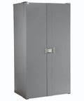 Built Tough Heavy Duty Storage Cabinet With 132 Red Plastic Parts Organizer Bins, Lockable Front Doors, tall steel cabinet for garage.