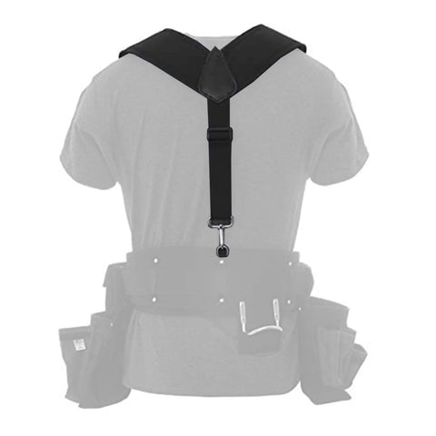 Comfort Padded Suspenders For Tool Belts With Beast Mode Support, ergonomic shoulder pads, rear view, on person, 1000 Denier Dupont Cordura